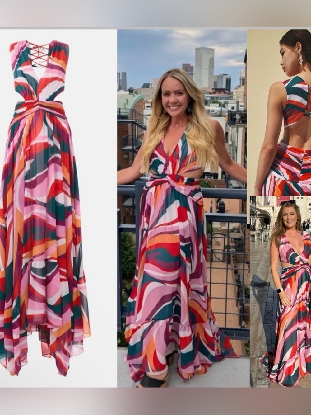 The PatBO Delos Plunge Maxi Dress size 4 colorful resort wear dress.